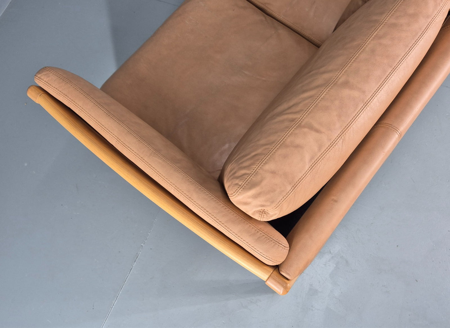 Vintage 3 Seater Sofa Danish Light Tan Leather Beech Skalma  Retro EB11914 M3SS22