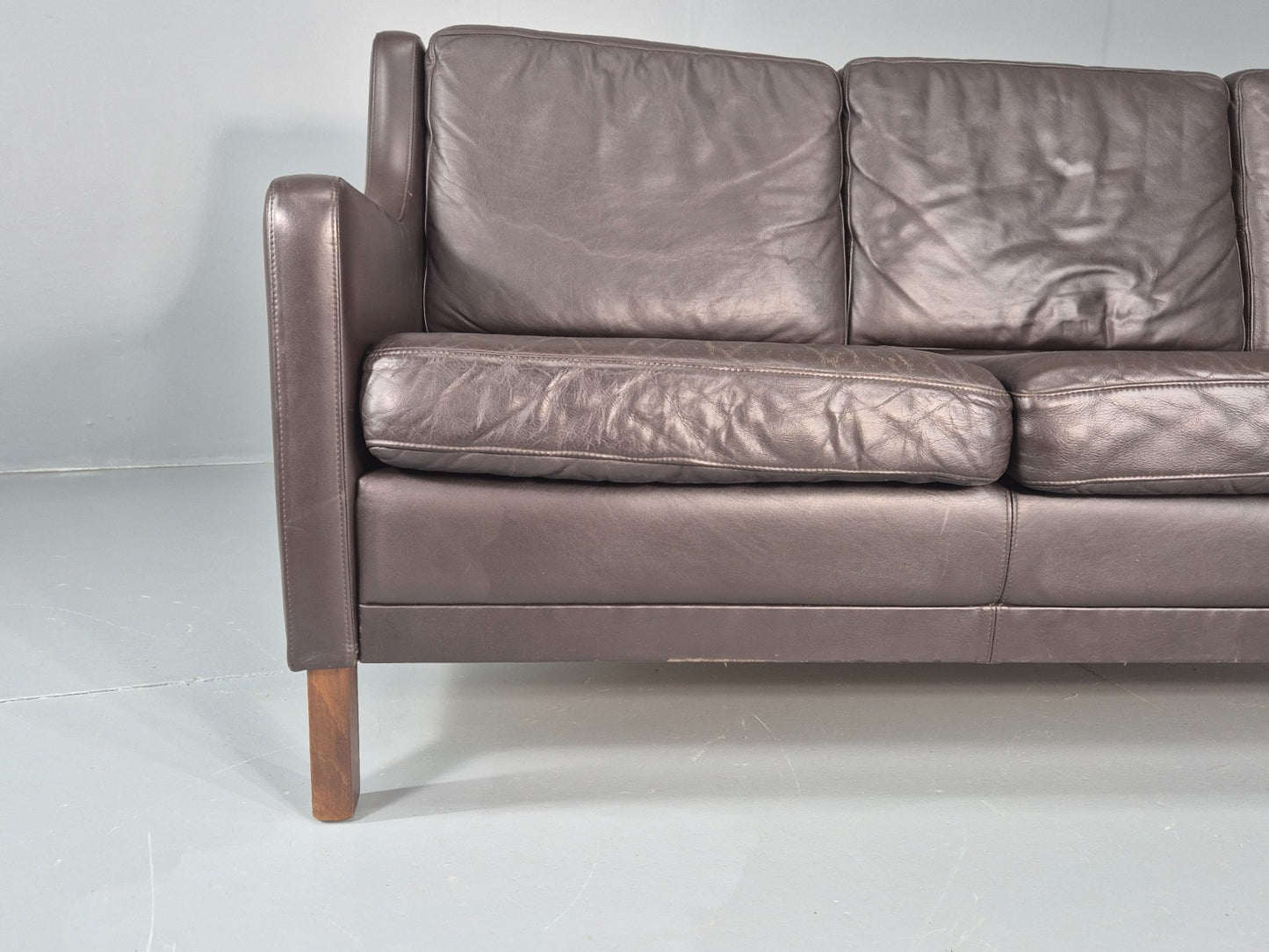 Vintage 3 Seat Sofa Brown Leather Danish Mid Century 1970s Retro  EB10537 M3SS2