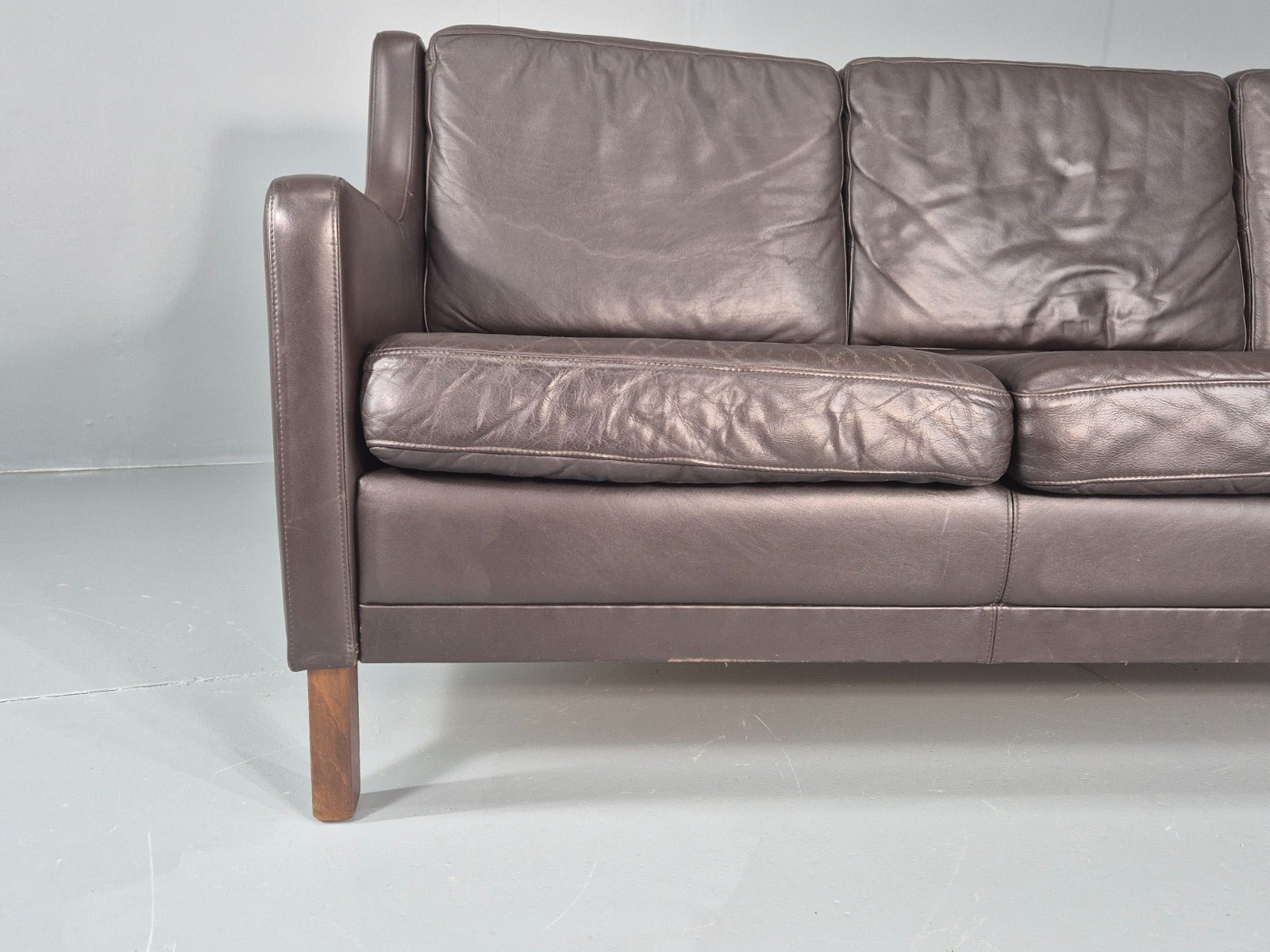 Vintage 3 Seat Sofa Brown Leather Danish Mid Century 1970s Retro  EB10537 M3SS2