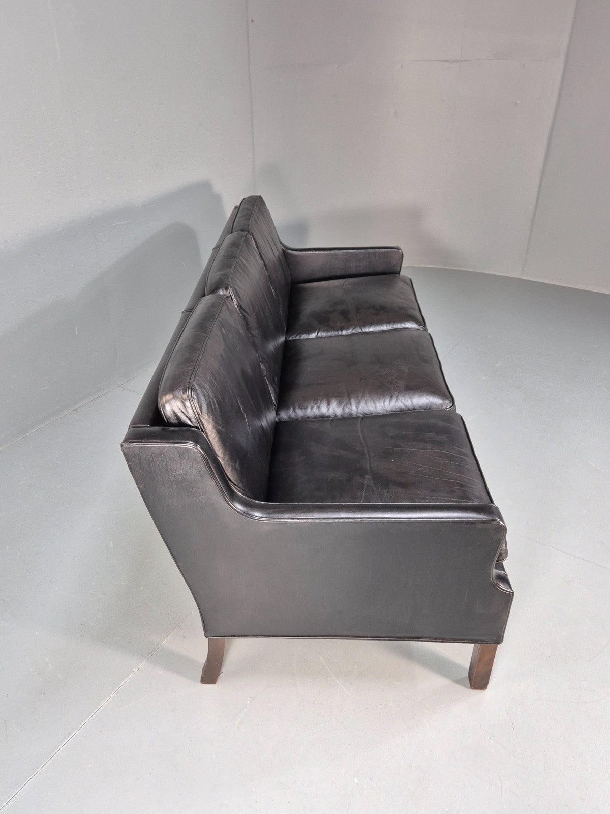 Vintage Three Seat Sofa Black Leather Danish 1960s Mid Century EB10208 M3SS12