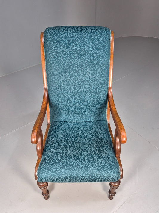 Antique Danish Oak Armchair Blue Pattern Fabric Vintage Design EB9625 VCLO - UKDK FURNITURE
