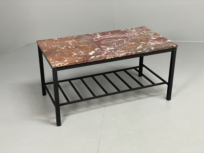Vintage Marble Coffee Table Black Steel Frame Magazine Rack  1980s EB11047 MWOO0