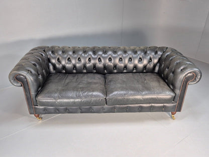 A Vintage Chesterfield Faded Black Leather 3 Seat Quality Build EB9161 VCHE - UKDK FURNITURE