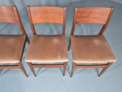 4 Vintage Teak Dining Chairs 1960s Retro Pinky Brown Velour MCM EB11605 MDIN7