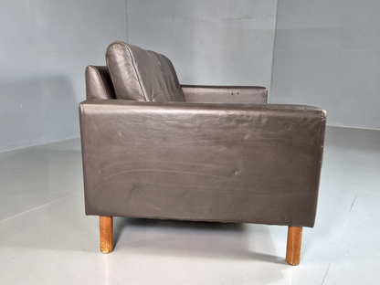2 Seat Sofa Vintage Danish Brown Leather 1970s Retro MCM EB7314 M2SS8