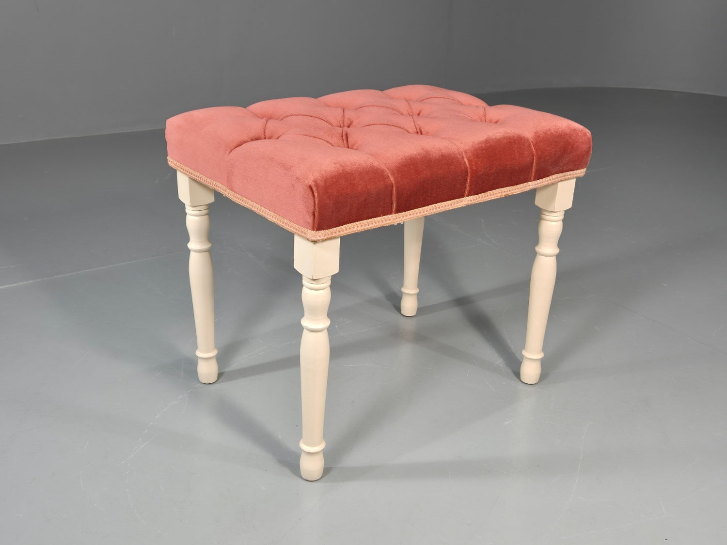 1970s Retro Dressing Table Stool Pink Velour Rococo Styled Kitsch EB11284 VWOO0