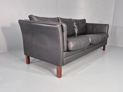 Vintage 3 Seat Sofa Danish Black Leather Mid Century Retro Design EB10481 M3SS11