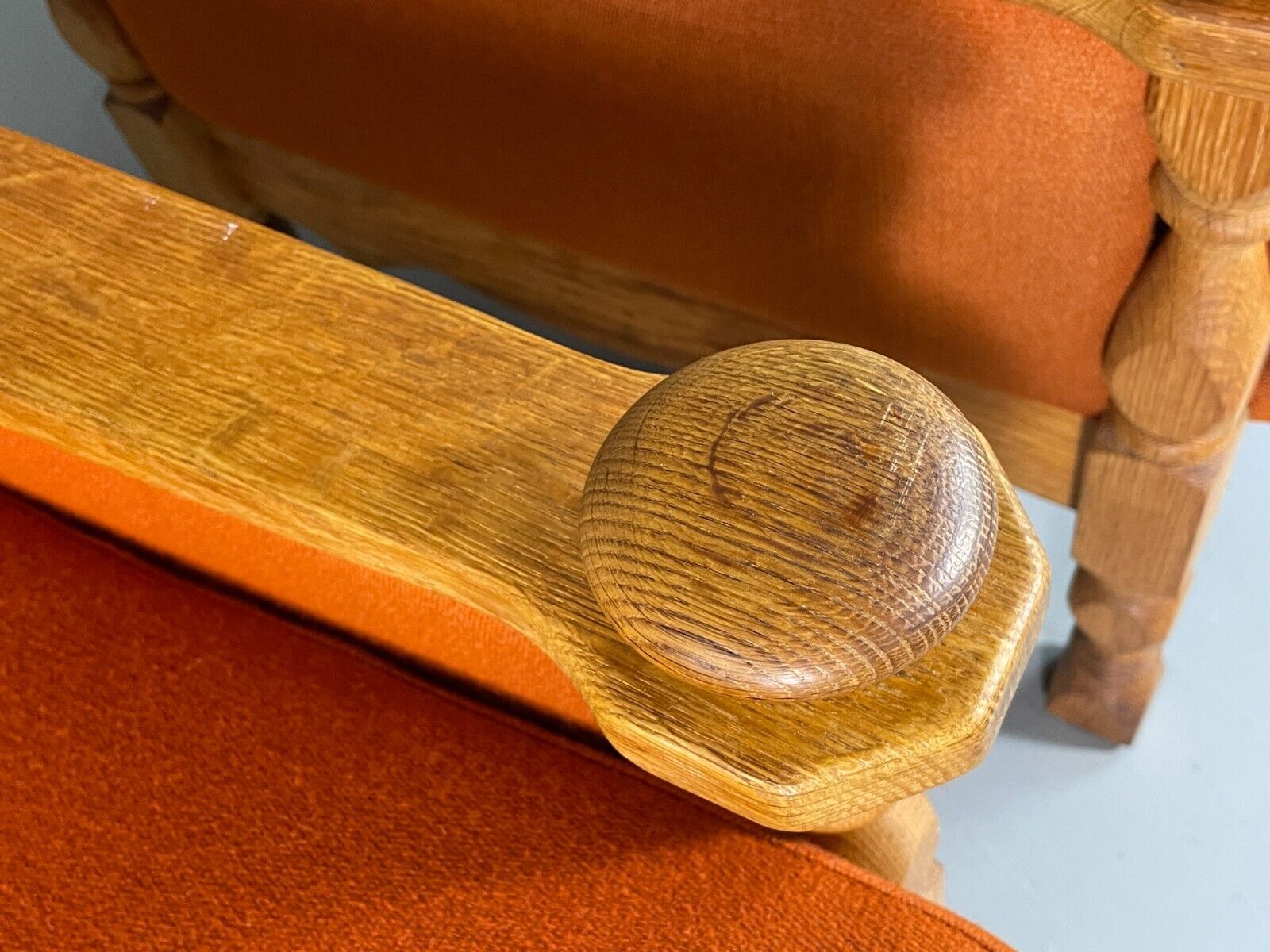 2 Vintage Danish Lounge Chairs Orange Green Oak Kjaernulf Retro MCM EB6716 MNOR - UKDK FURNITURE