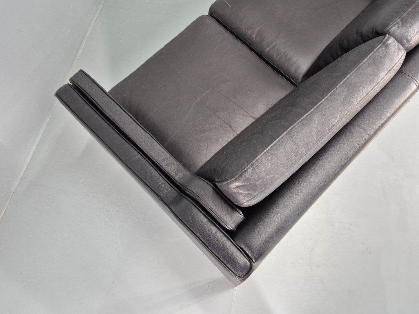 Vintage 3 Seat Sofa Danish Black Leather Vinyl Mid Century 1980s  EB10480 M3SS21