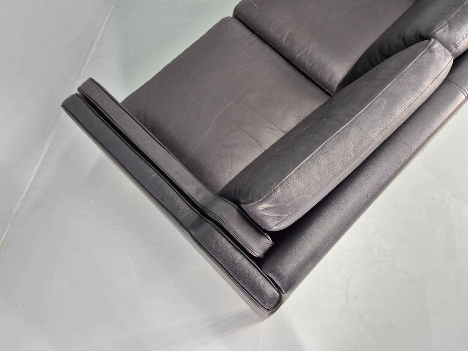 Vintage 3 Seat Sofa Danish Black Leather Vinyl Mid Century 1980s  EB10480 M3SS21