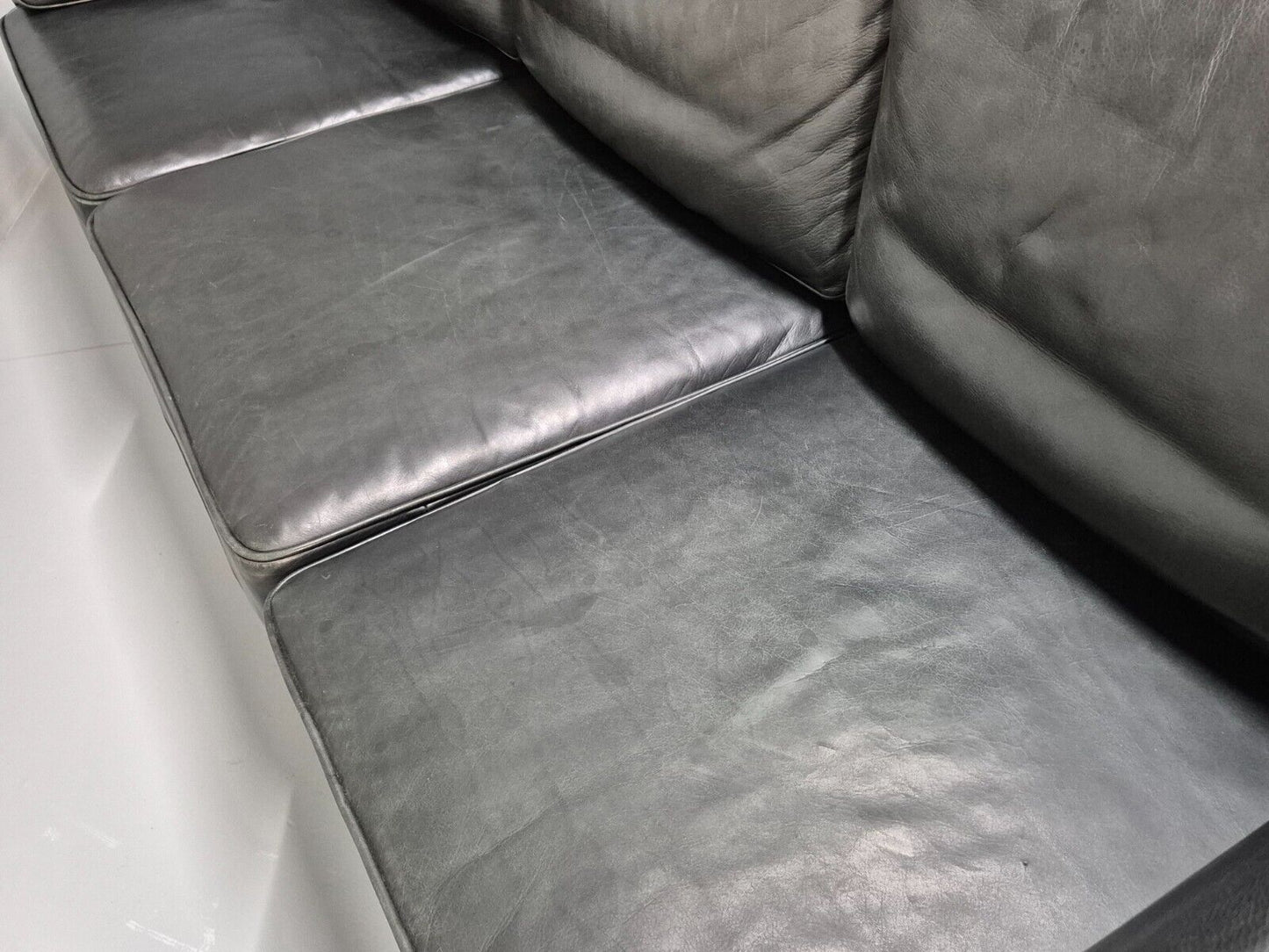 Vintage Danish 3 Seat Sofa Black Leather Mogens Hansen Retro 1970s EB8630 M3SS - UKDK FURNITURE