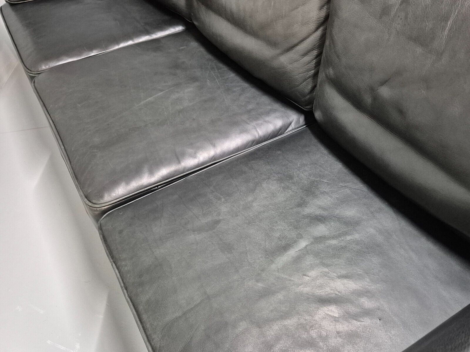 Vintage Danish 3 Seat Sofa Black Leather Mogens Hansen Retro 1970s EB8630 M3SS - UKDK FURNITURE