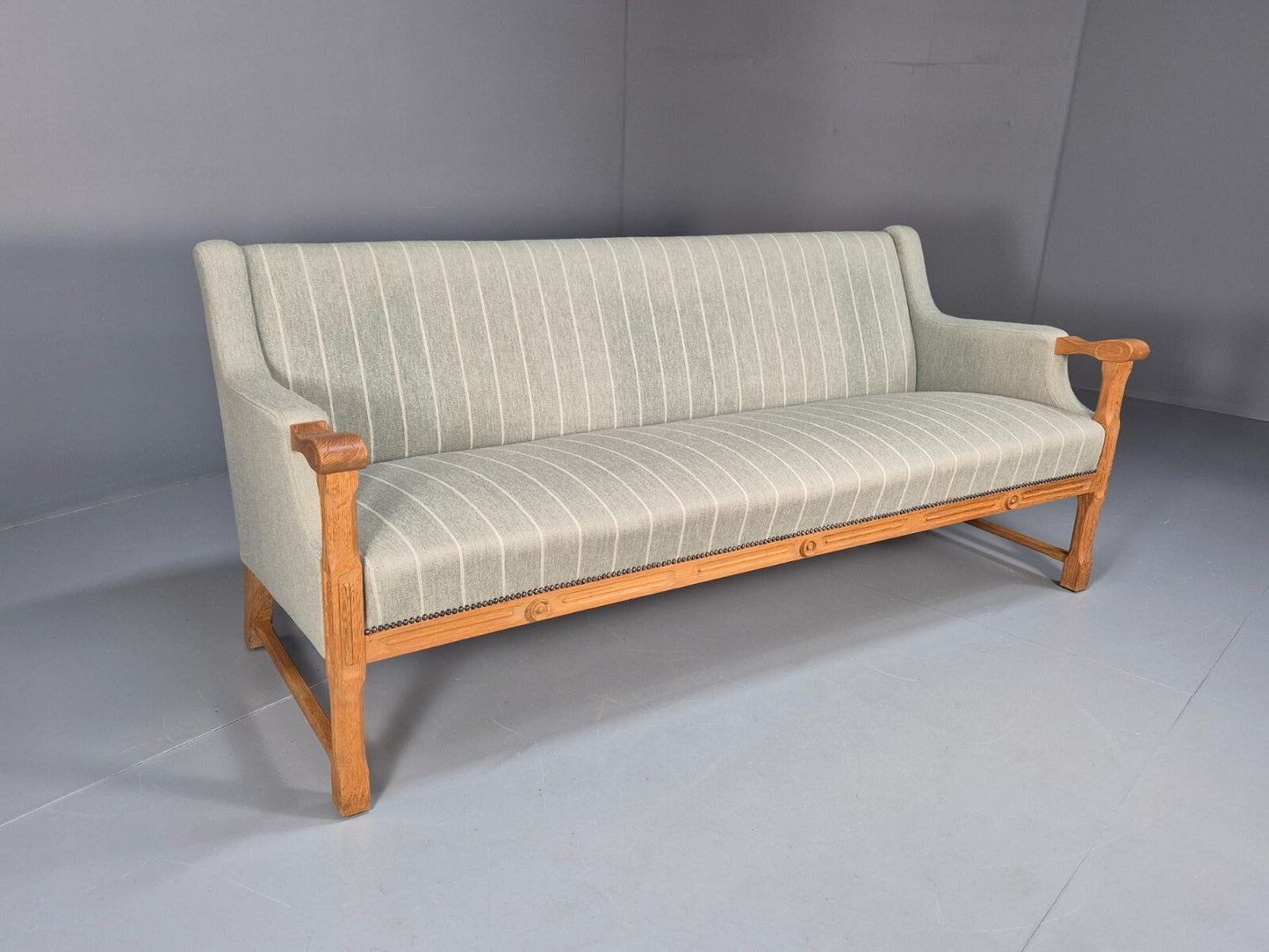 Vintage Danish Kjaernulf Style 3 Seat Sofa Oak Frame 1970s Retro EB9643 M3SS - UKDK FURNITURE