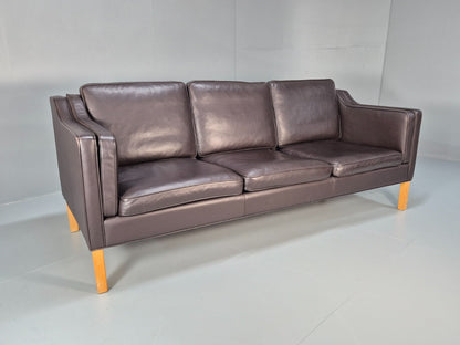 Vintage Danish 3 Seat Sofa Dark Brown Leather 1970s Retro MCM EB10071 M3SS0