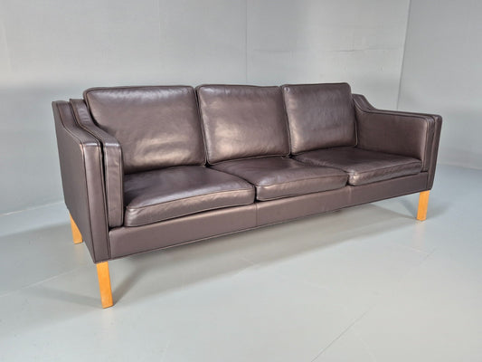 Vintage Danish 3 Seat Sofa Dark Brown Leather 1970s Retro MCM EB10071 M3SS0