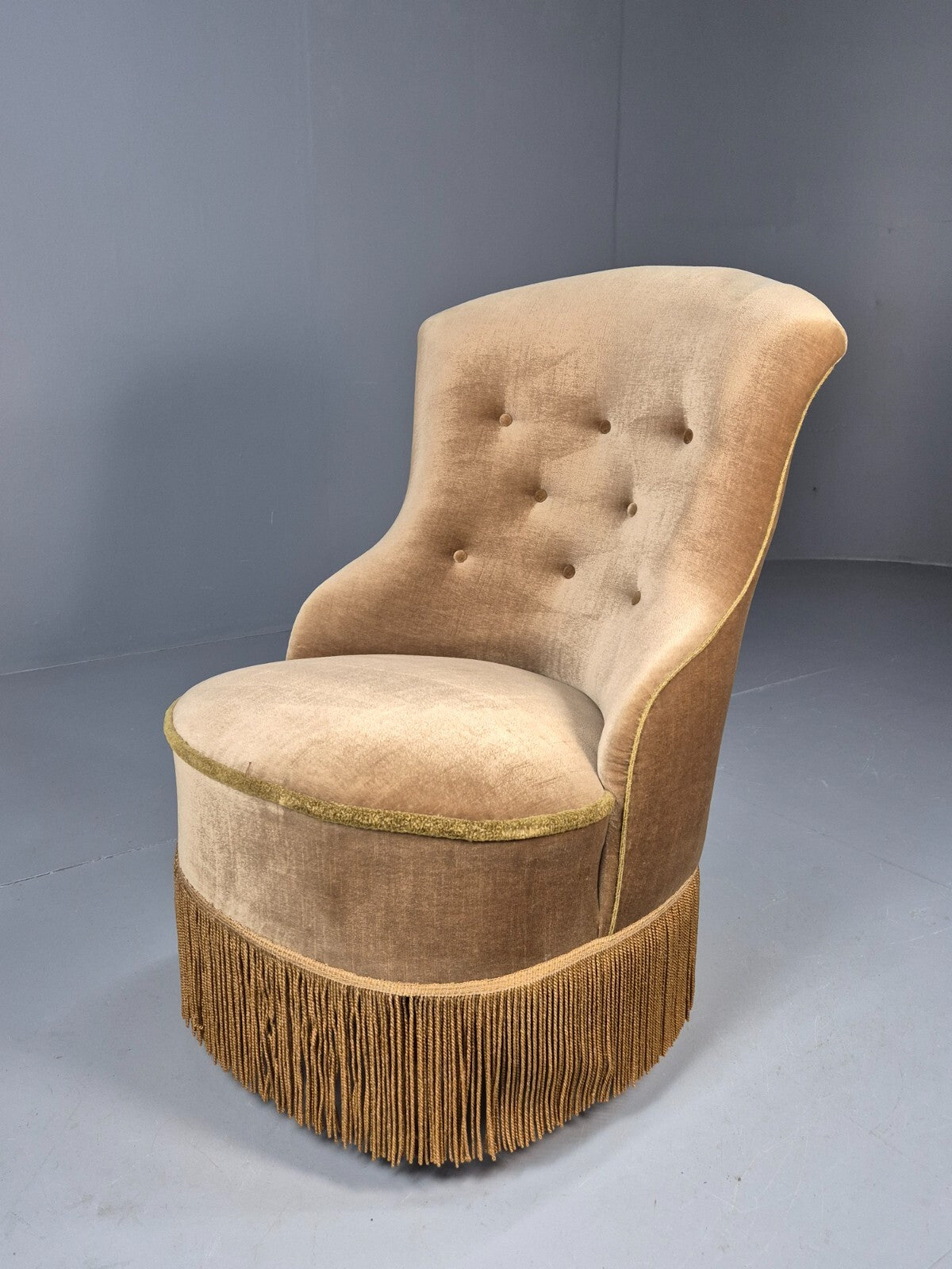Vintage Danish Taupe Velour Cocktail or Parlour Chair Antique EB9608 VCLO - UKDK FURNITURE
