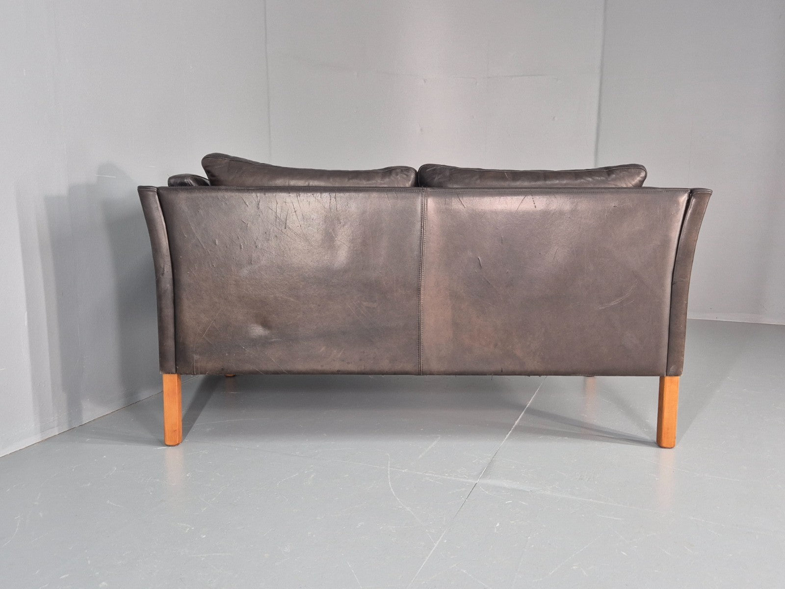 Vintage 2 Seater Sofa Black Leather Danish Retro Mid Century EB10477 M2SS12