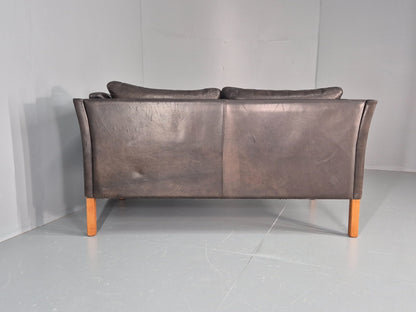 Vintage 2 Seater Sofa Black Leather Danish Retro Mid Century EB10477 M2SS12