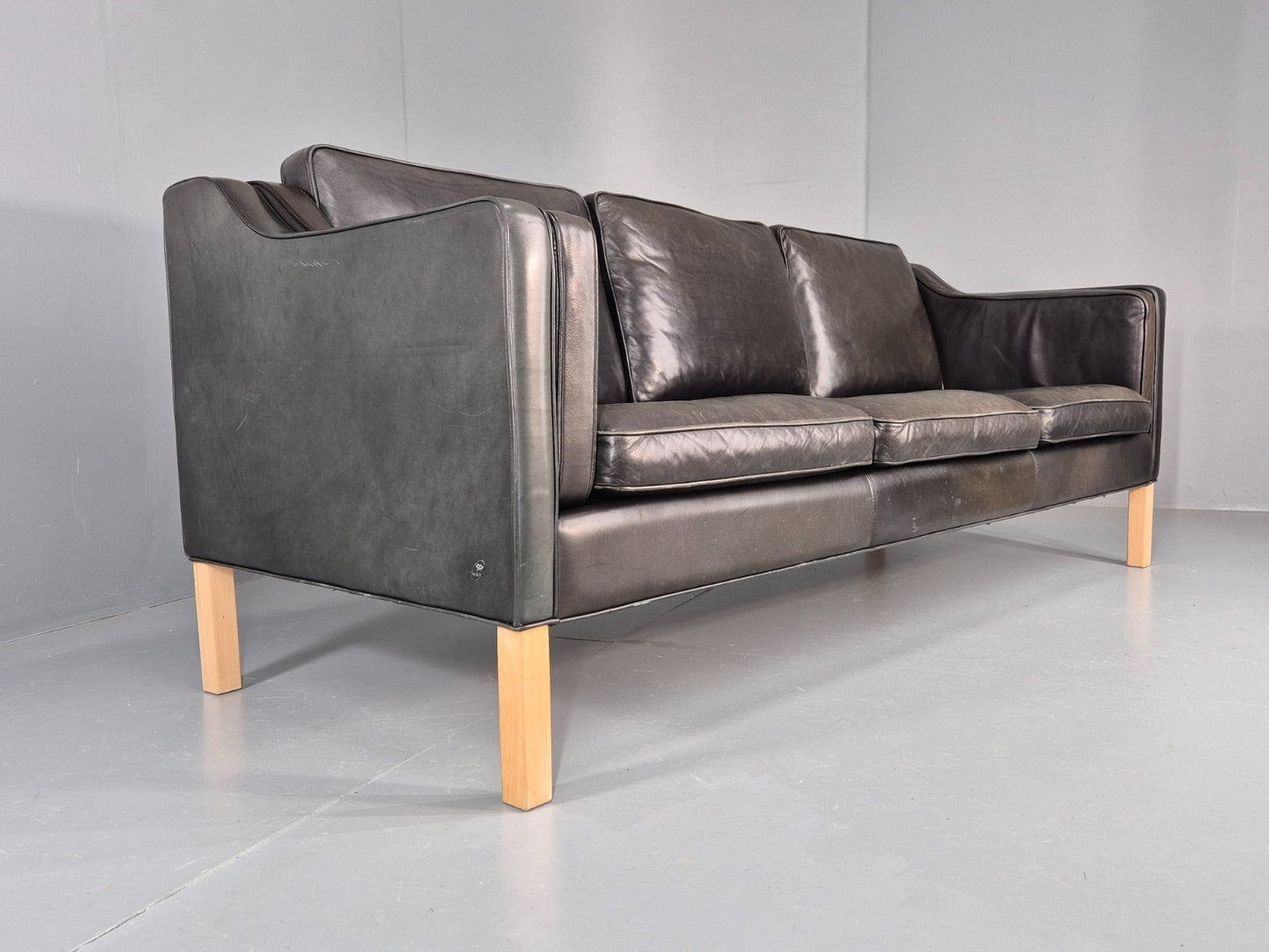 Vintage 3 Seat Sofa Danish Hurup Black Leather Retro MCM 1980s EB10472 M3SS1