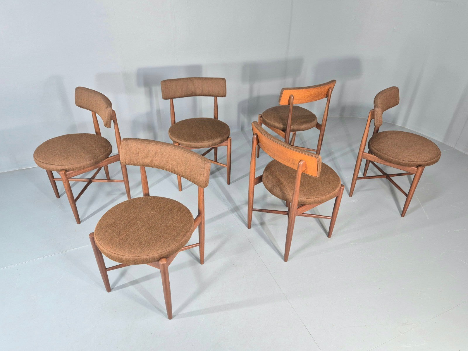 6 G Plan Round Seat Dining Chairs 1970s Retro MCM Original Fabric EB11613 MDIN4