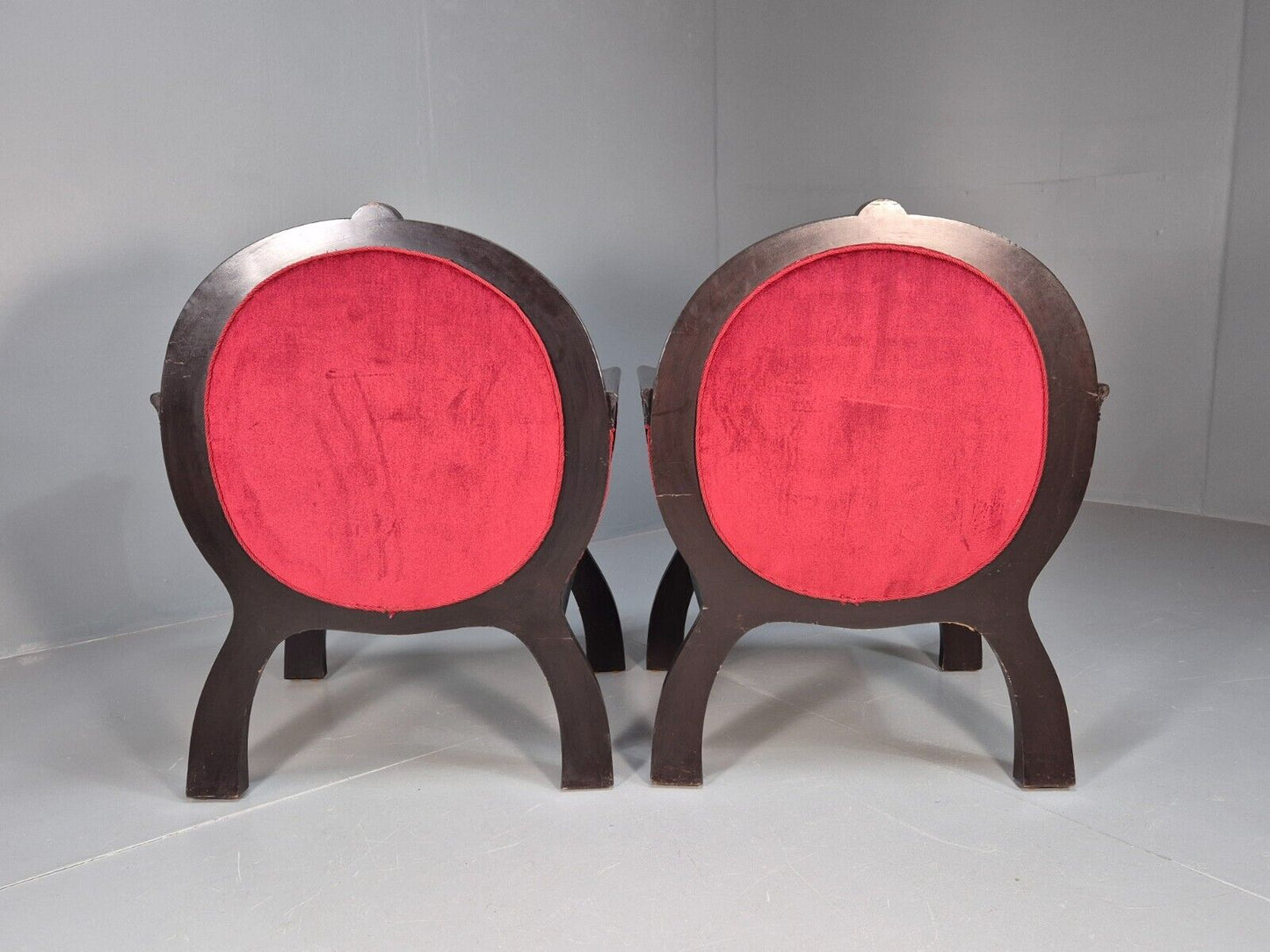 2 Vintage Danish Lounge Chairs Red Velour Mahogany Gondola Style EB8997 VCLO - UKDK FURNITURE