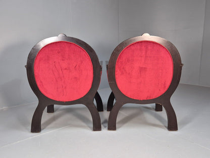 2 Vintage Danish Lounge Chairs Red Velour Mahogany Gondola Style EB8997 VCLO - UKDK FURNITURE