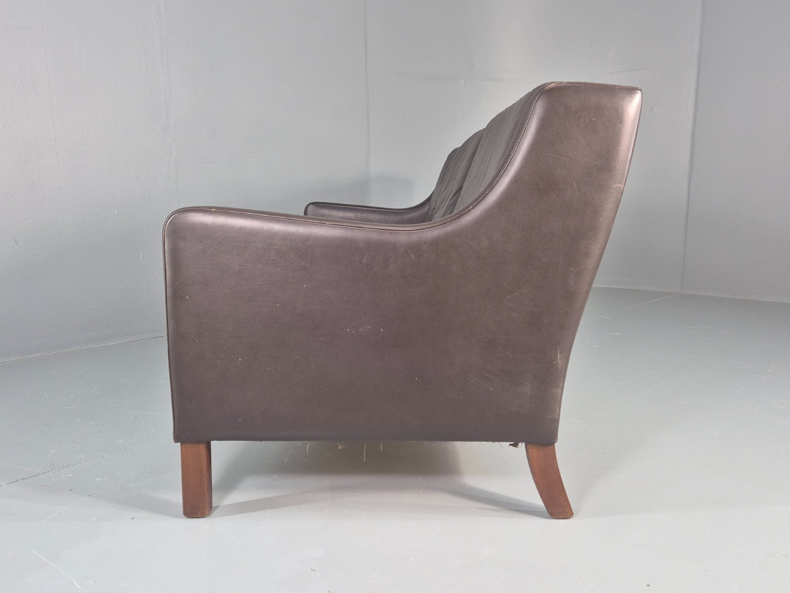 Vintage 3 Seat Sofa Brown Leather Danish Mid Century 1970s Retro  EB10537 M3SS22