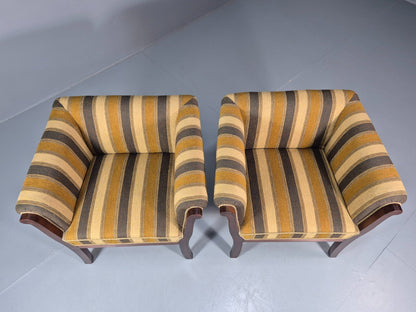 2 Art Deco Danish Lounge Chair Mahogany Frame 3 Green Stripe 1940s EB10748 VCLO14