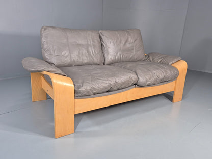 Two Seater Vintage Settee Bentwood and Grey Leather 1980s Retro MCM EB11390 M2SS0