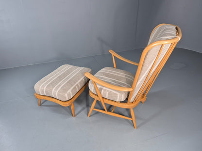 Vintage Ercol 415 Chair and Footstool with New Upholstery Retro  EB10293 MNOR2