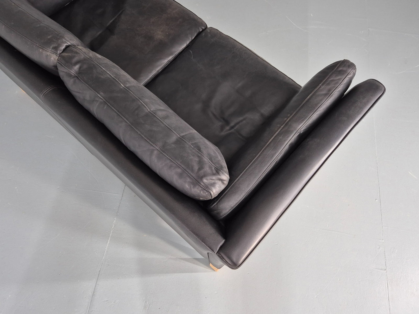 Vintage 2 Seat Sofa Danish Black Leather Mid Century Retro 1980s  EB10482 M2SS12