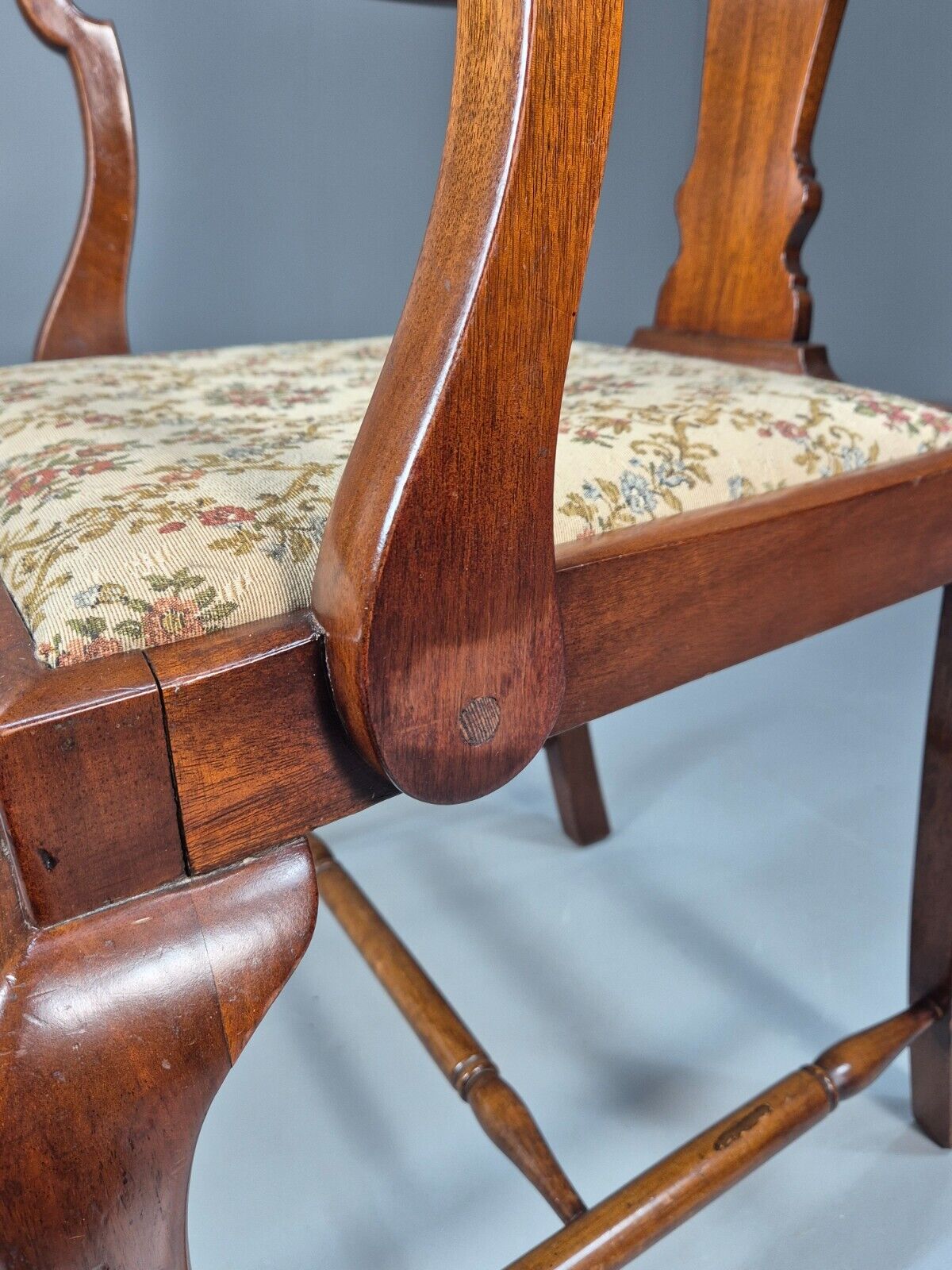 Vintage Elbow Carver Chair Floral Tapestry Seat Mahogany Antique EB9145 VDIN - UKDK FURNITURE