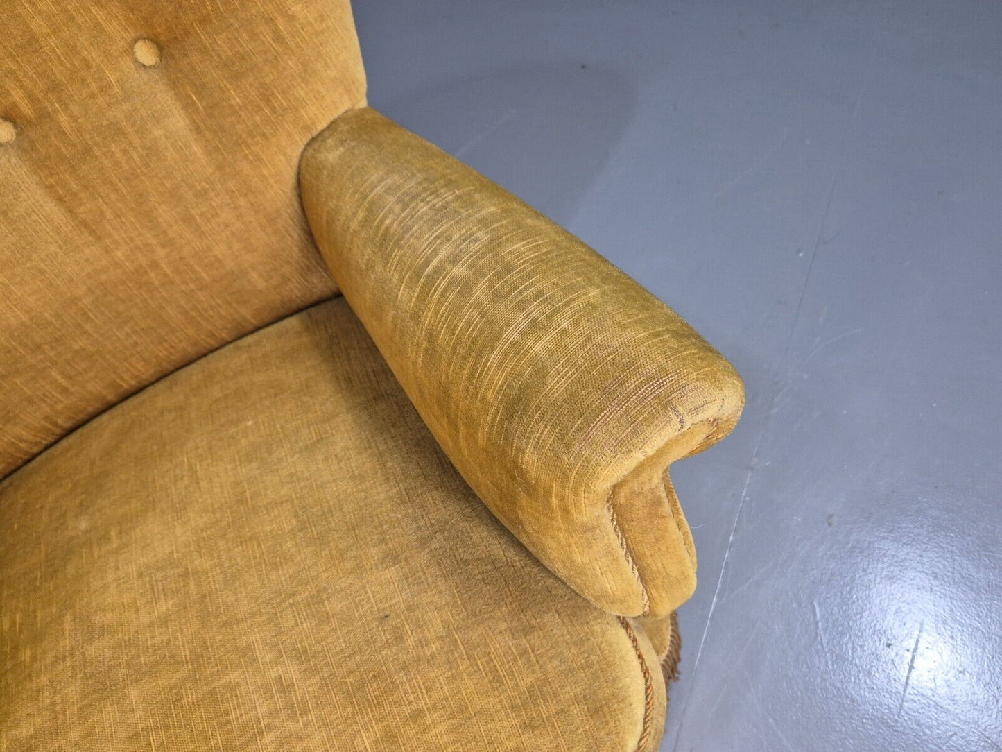 Pair Of Vintage Danish Gold Velour Armchairs Tassels Art Deco Style EB8068 VCLO - UKDK FURNITURE