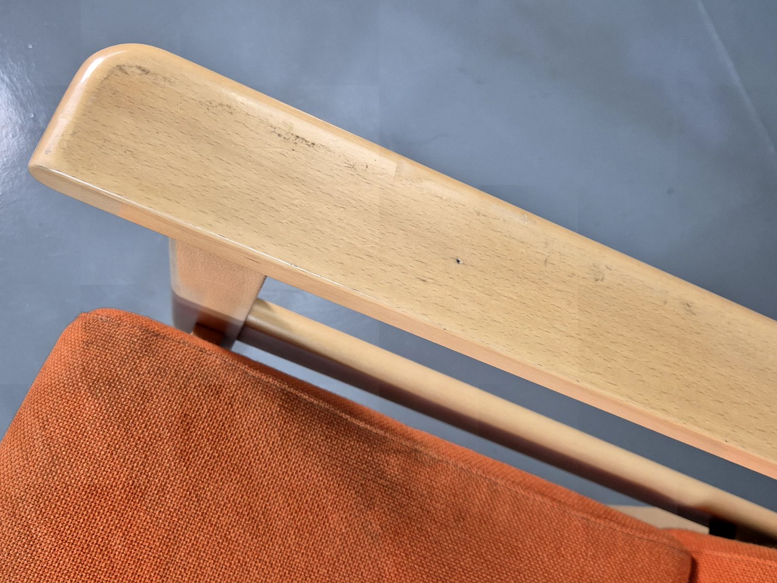 Vintage Danish Elbow Chair Orange Wool Beech Frame 1980s Retro EB7198 MNOR - UKDK FURNITURE
