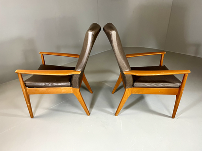 2 Parker Knoll Lounge Chairs Beech Vinyl MCM Retro PK988/1023 EB6264 MNOR8