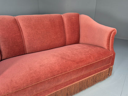 Vintage Art Deco Danish 2 Seat Sofa Pink Velour Tassels 1940s EB9666 V2SS - UKDK FURNITURE