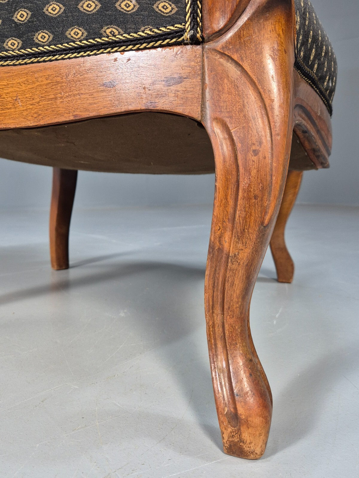 Antique Mahogany Armchair Black Pattern Fabric Louis XV Style EB9552 VCLO - UKDK FURNITURE