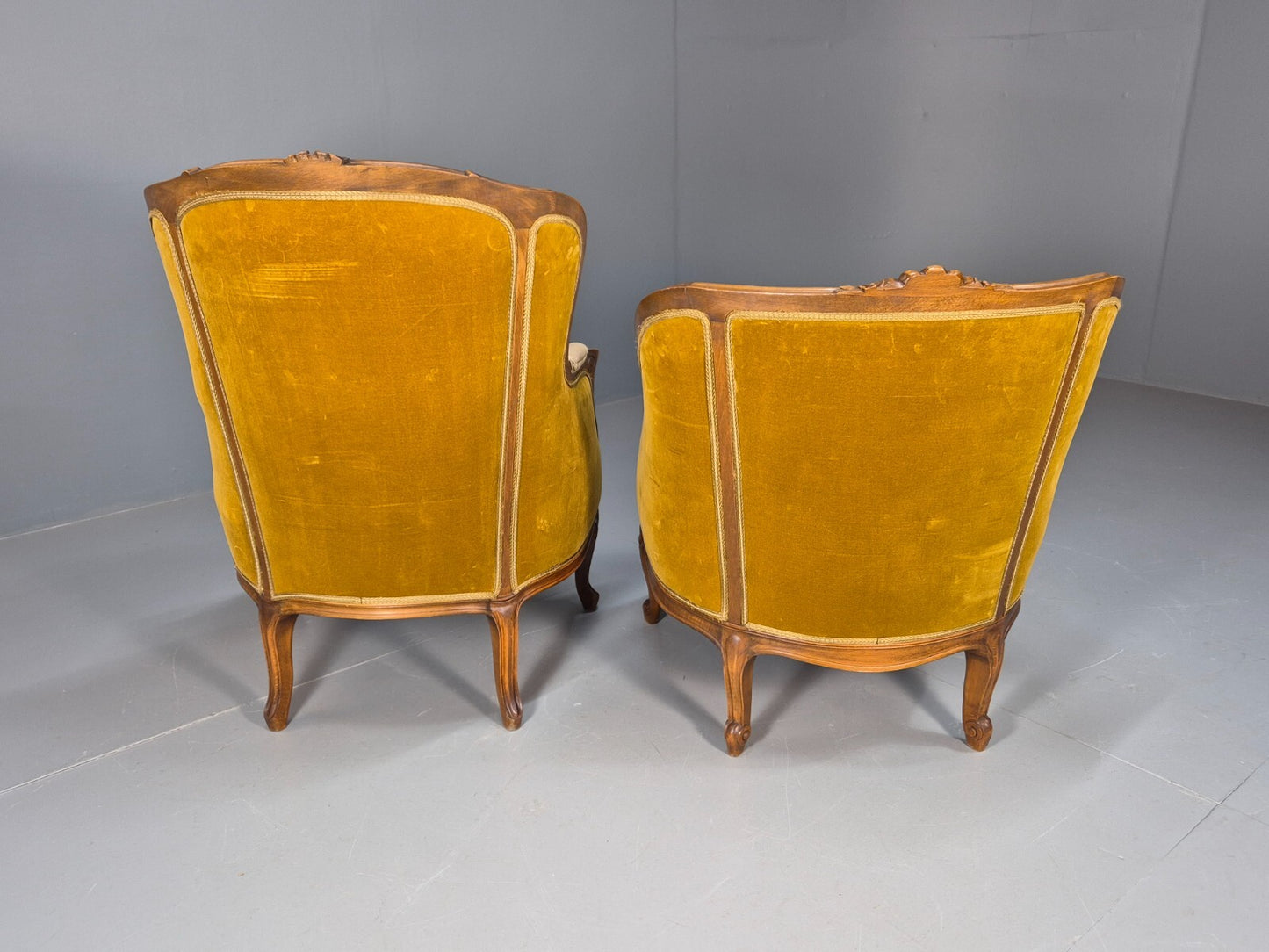 High and Low Back Danish Antique Rococo Style Lounge Chairs Damask EB9036 VCLO - UKDK FURNITURE