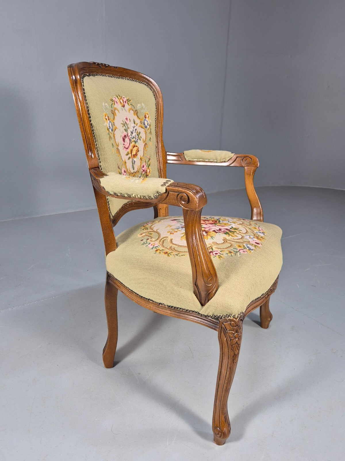 Vintage Rococo Fauteuil Floral Tapestry Carved Frame Danish 1960s EB9554 VCAR - UKDK FURNITURE