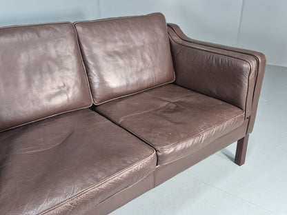 Vintage Danish 2 Seat Settee 1970s Danish Brown Leather Retro MCM EB11633 M2SS3