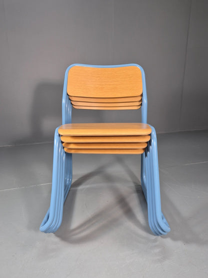 4 Naughtone Bounce Stacking Chairs Pale Blue Retro Style Vintage EB10932 MSTA1