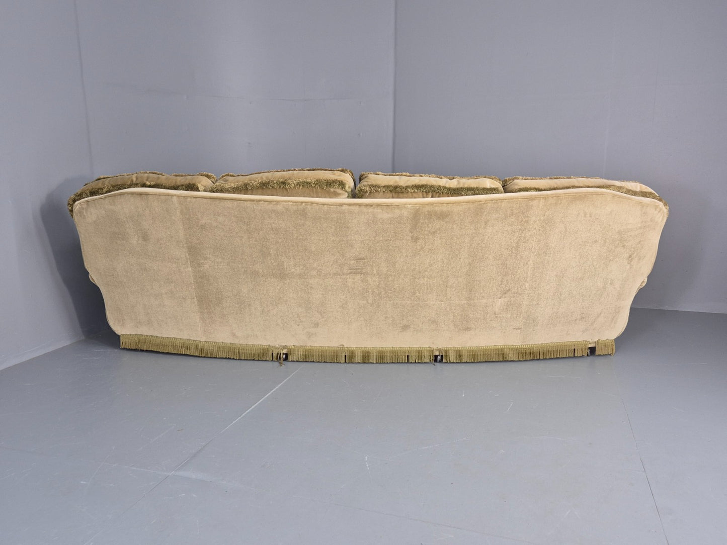 Vintage 4 Seater Sofa 1970s Retro Curved Green Velour EB11780 M4SS17