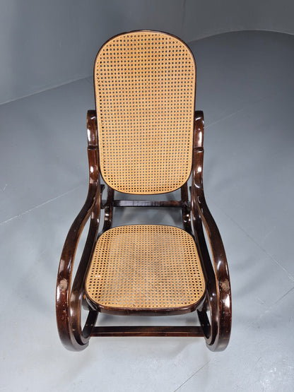 Vintage Rocking Chair Rattan and Bentwood Thonet Style 1970s Retro EB8945 VBER4