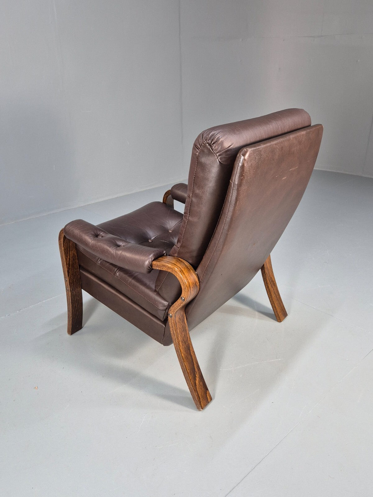 Vintage Danish Brown Leather and Vinyl Chair Bentwood Retro MCM EB9280 MNOR - UKDK FURNITURE