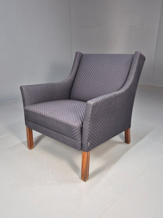 Vintage Danish Lounge Chair Blue Check Cotton 1960s Retro MCM EB8694 MNOR - UKDK FURNITURE