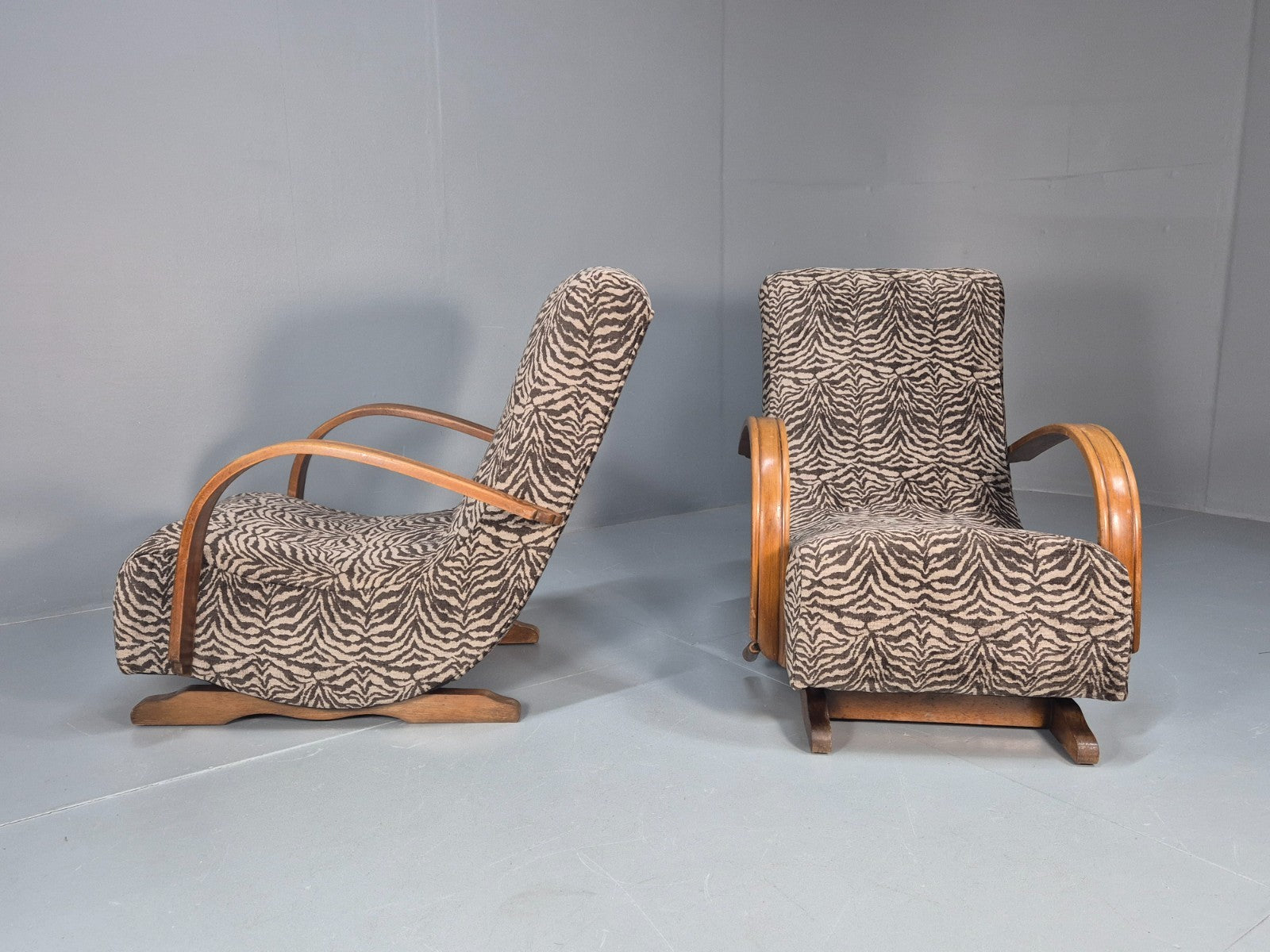 2 Art Deco Rocking Chairs New Zebra Pattern Upholstery Vintage 1940 EB10921 VCAR5