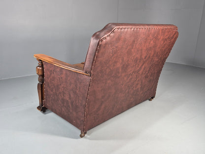 Two Seater Edwardian Sofa Baroque Oak Frame Rexine and Velour EB11265 V2SS14