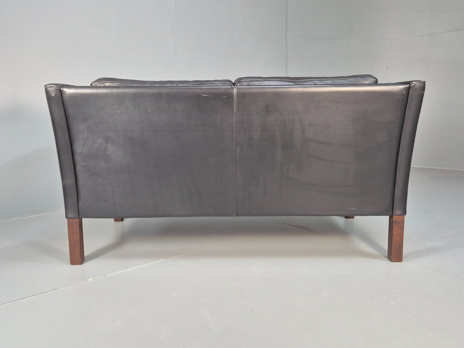 Vintage 2 Seater Black Leather Danish Sofa Borge Mogensen Style EB9078 M2SS - UKDK FURNITURE
