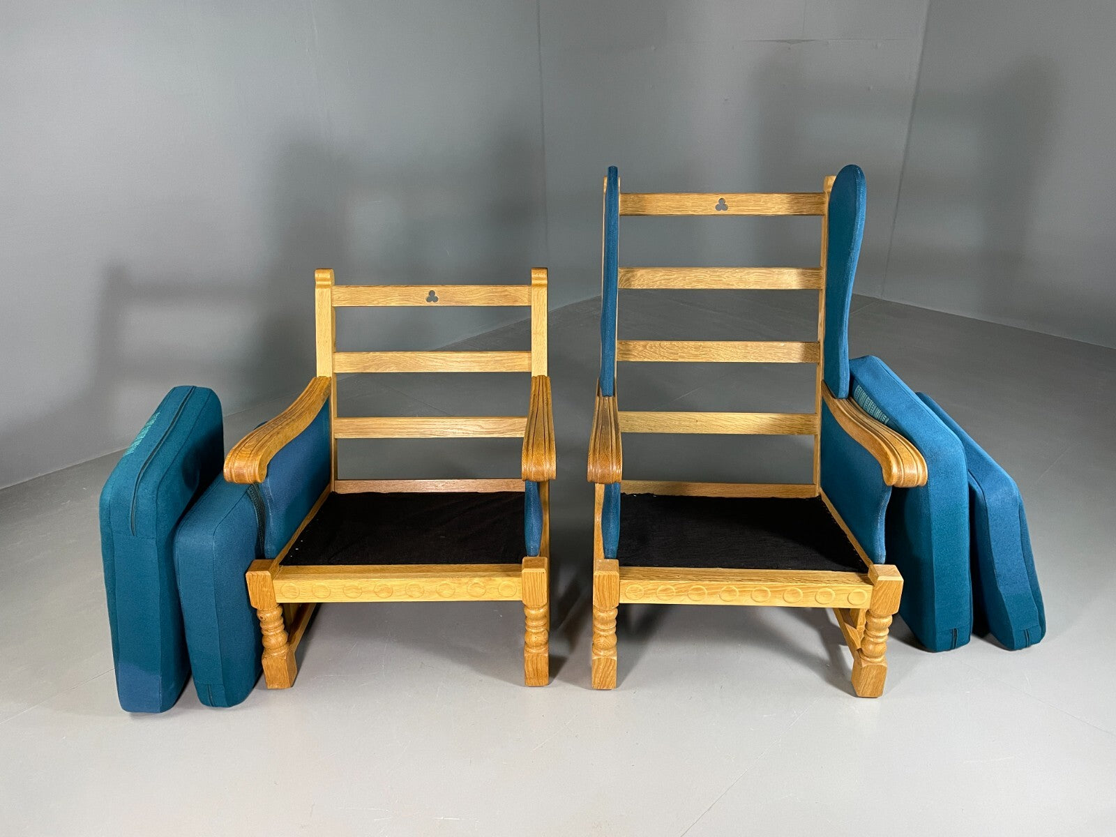 2 Danish Lounge Chairs Blue Oak Kjaernulf Vintage Retro EB6718 MNOR5