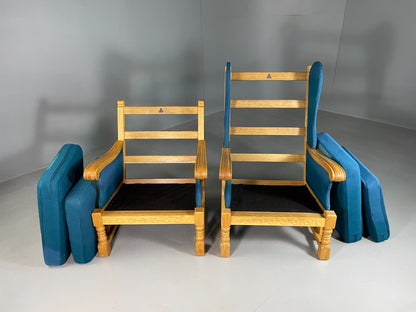 2 Danish Lounge Chairs Blue Oak Kjaernulf Vintage Retro EB6718 MNOR5